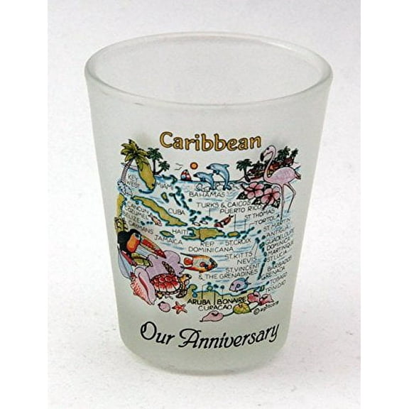 caribbean map our anniversary frosted shot glass
