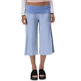 thumbnail image 3 of Inglocry Women Gauchos Pants Fold Over Low Rise Cropped Capris Pants Foldover Wide Leg Flared Yoga Culotte Bottoms Blue 2XL, 3 of 6