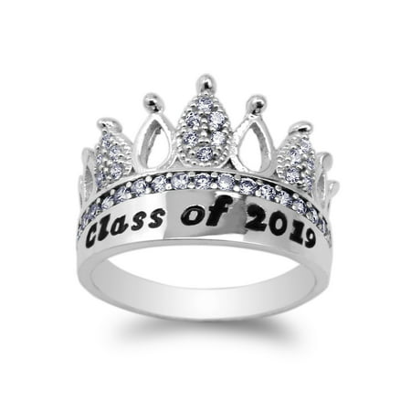 925 Sterling Silver Crown Shaped School Graduation Class of 2019 Band Ring Size