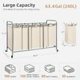 thumbnail image 5 of 5 Section Laundry Sorter, 5 Bins Rolling Separator Laundry Basket, Dirty Clothes Hamper Divider with Heavy Duty Rolling Lockable Wheels, Large Clothes Organizer Cart, Beige, 5 of 7