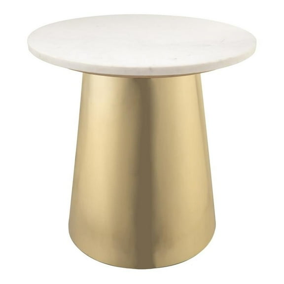 Pemberly Row 19.5"H Marble Iron Metal & Stone Side Table in Gold/White