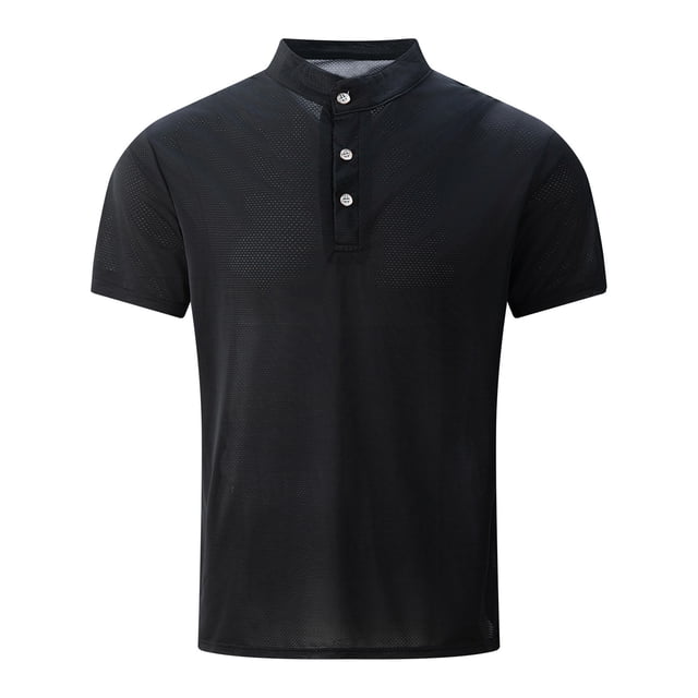 pstuiky camisetas de hombre, Blusa/camisa informal de cuello redondo y botones de color liso para hombre, de moda de verano camisas casuales para hombre xxl