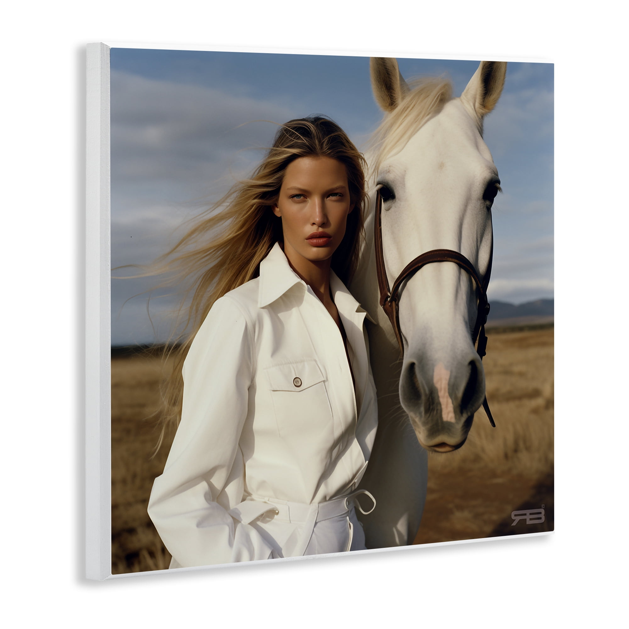 Stupell Industries Equestrian Girl & White Horse People Painting Unframed Art Print Wall Art, 12 x 12
