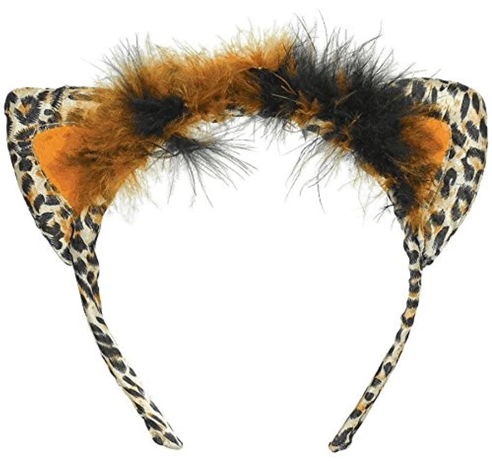 Details about   Grey cheetah cat ears headband furry kitten hair band tabby cats ear leopard 