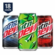 Mtn Dew Variety Pack, Dew/Code Red/Voltage,12 oz Cans, 18 Count