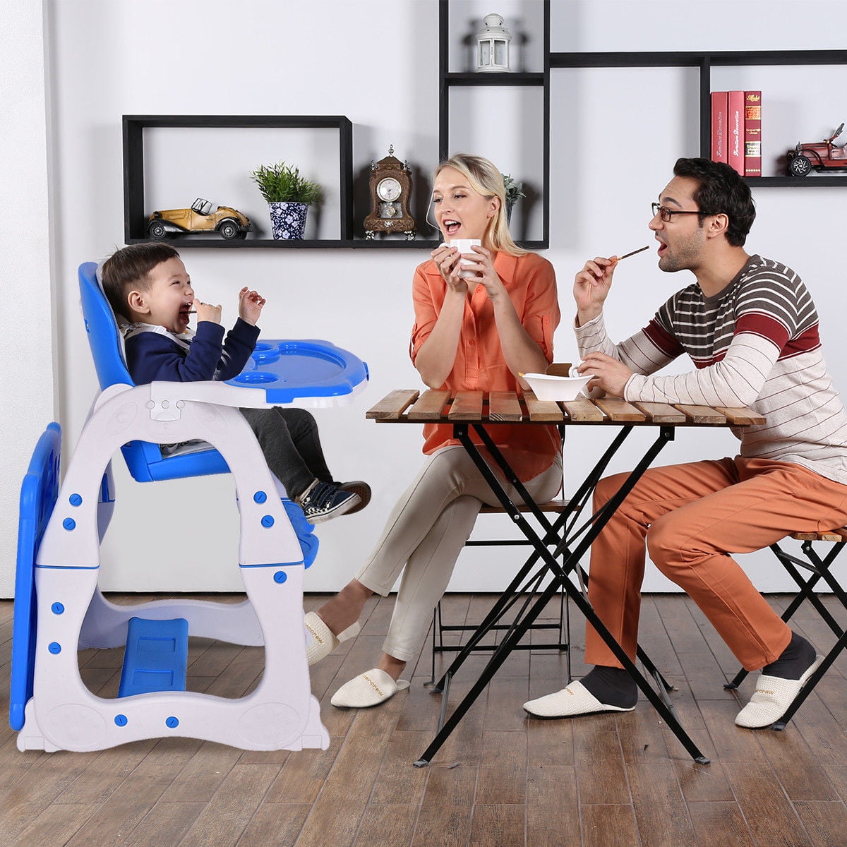 Costway 3 in 1 Baby High Chair Convertible Play Table Seat Booster Toddler Feeding Tray Blue
