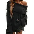 thumbnail image 3 of Women'S Off the Shoulder Sweater Oversized Batwing Sleeve Loose Pullover Sweaters Tops Black XL, 3 of 10