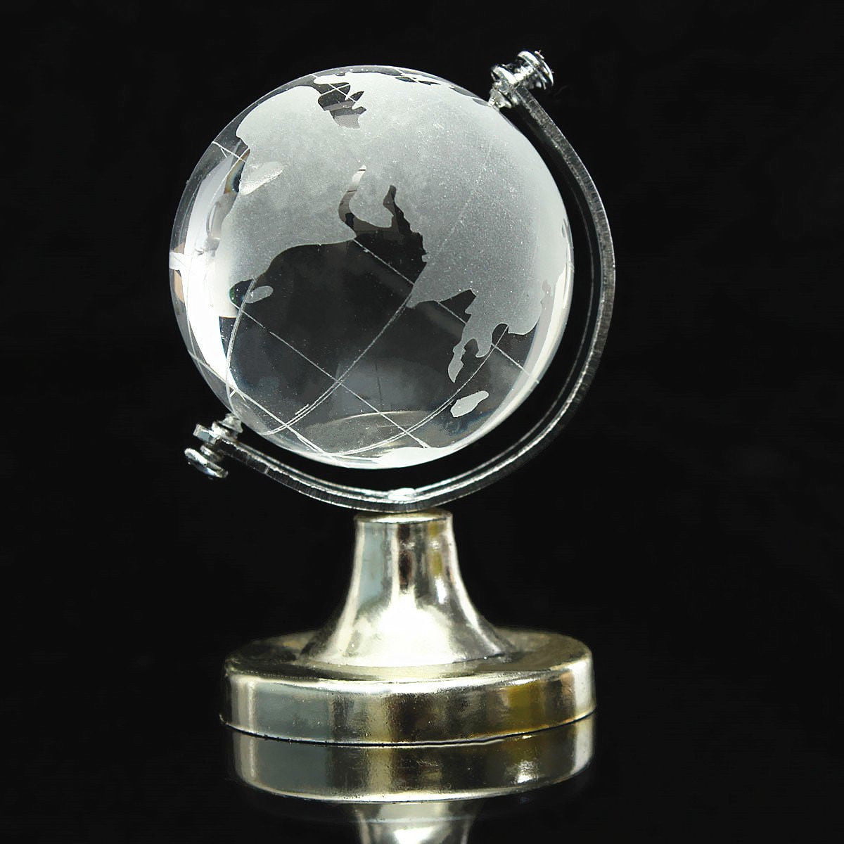 Crystal Glass Frosted World Globe Stand Paperweight Home Desk Wedding Decorate B 