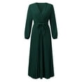 thumbnail image 4 of Sngxgn Dresses for Women Front Tie Cap Sleeves V Neck Midi Bodycon Dress(Green,M), 4 of 7