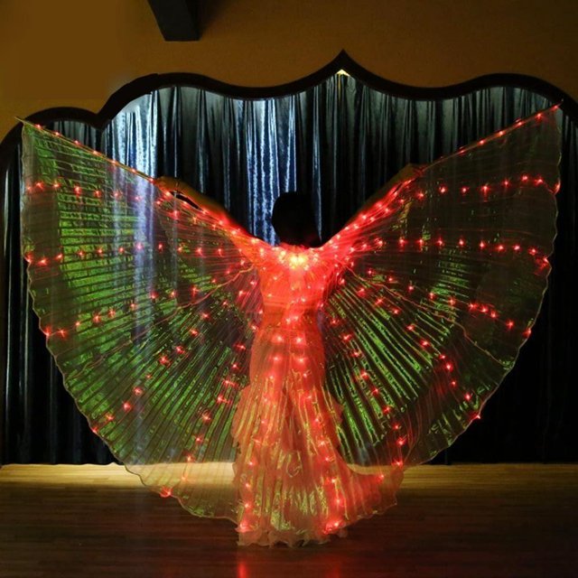 SEAMEXICO Alas De Danza Del Vientre , Luminosas Con Palos Telescópicos LED , Fiesta Universal De Mariposa Espectáculos Fluorescentes Rendimiento Traje Adulto