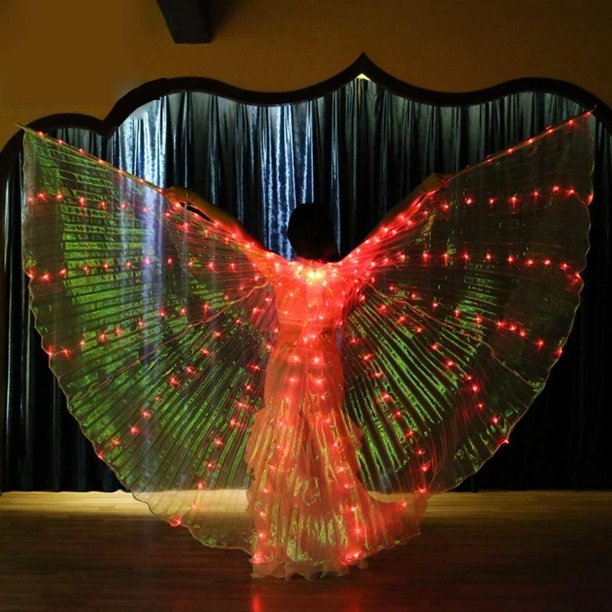 YOLANDA Alas LED , Brillando Con Palos Telescópicos De Danza Del Vientre , Fiesta De Mariposa Universal Actuación Luminosa Traje De Escenario
