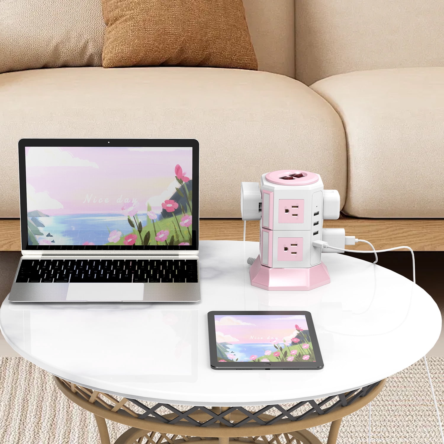 HITRENDS power strip with surge protection, 8 AC outlets + 4 USB ports, 16 AWG, 6.5ft power cord (1250 W, 1050 J)