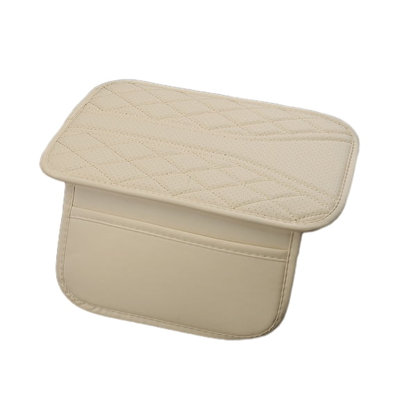 Car Center Console Armrest Cover with Thick Padding, Elbow Support, and Storage Pocket - Beige