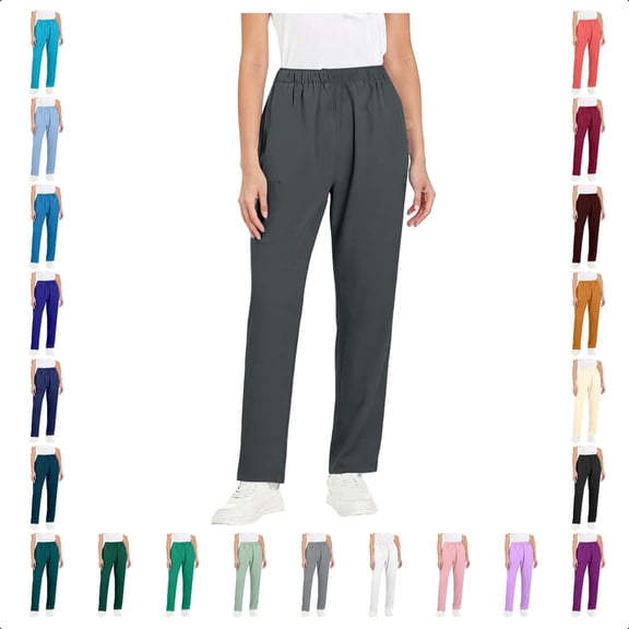 Perfectbot Women's Plus Size Scrub Pants - Pull On Medical Uniform with Cargo Pockets & Full Elastic Waist