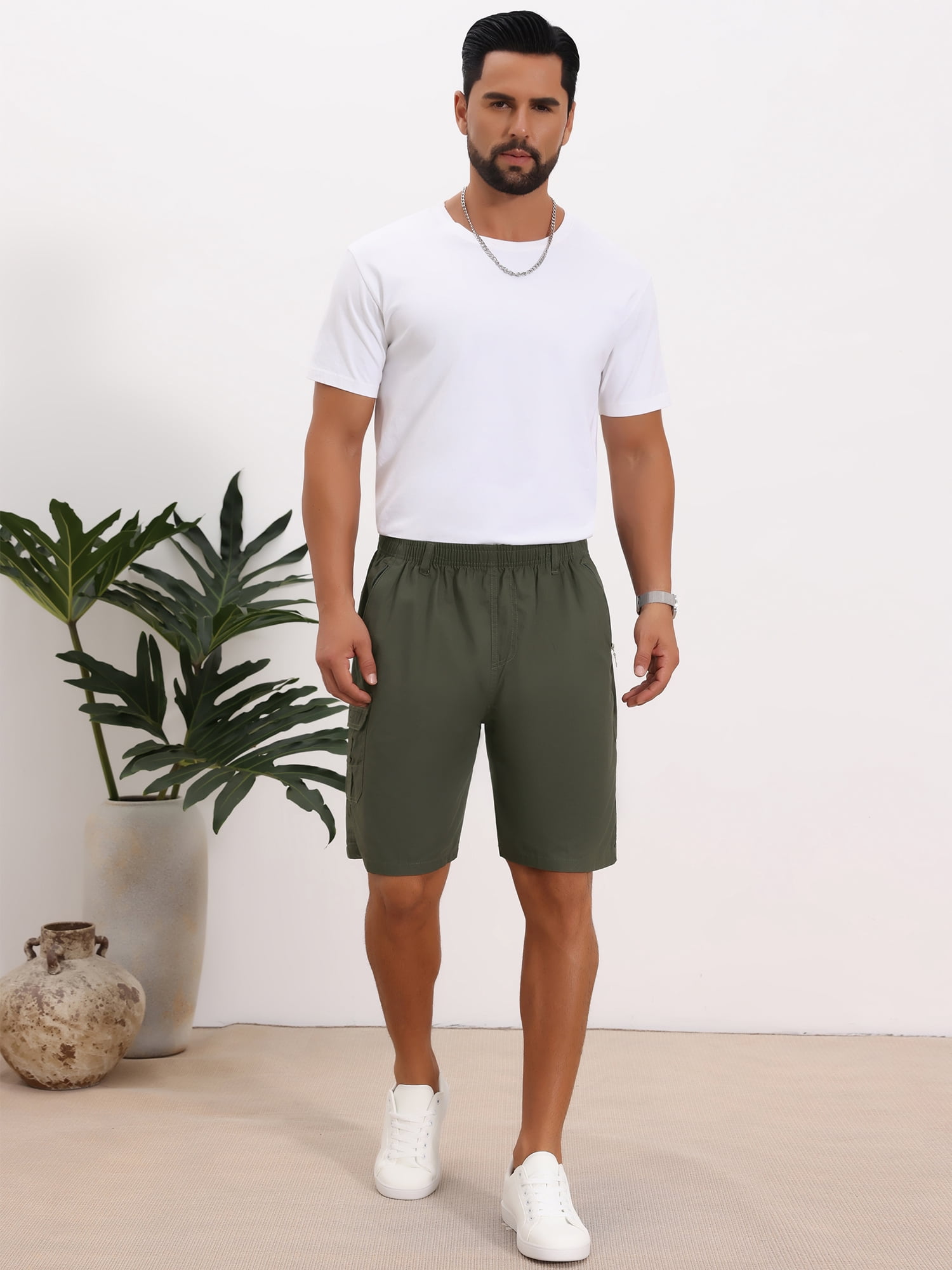 DARING DIVA Men's Cargo Shorts Cotton Zipper Pockets Hiking Short Pants 34 Olive Green