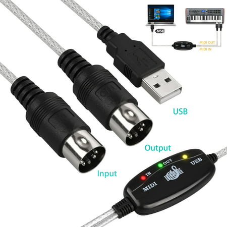 TSV USB IN-OUT MIDI Interface Cable Converter PC to Music Keyboard Adapter Cord for Roland A-800 Pro USB MIDI Controller Keyboard plus HQRP UV