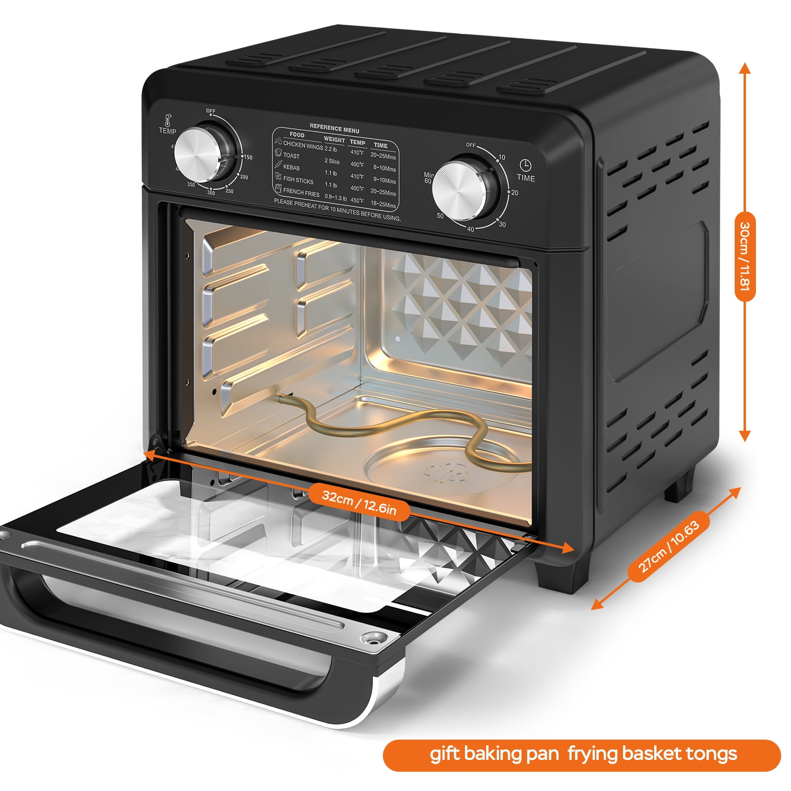Plum Chef 11QT Air Fryer Toaster Oven, 6-in-1 Countertop Oven with 60-Min Timer, 1000W, 5 Preset Menus, Oil-Free Cooking, Includes Accessories – Ideal Holiday Gift