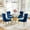 Round Gold Table+Gold-Blue Chairs, variant on Round Table Set for 4, 36" Tempered Glass Gold Legs Dining Table with Dining Chairs for Dining Room, Kitchen, Meeting Room