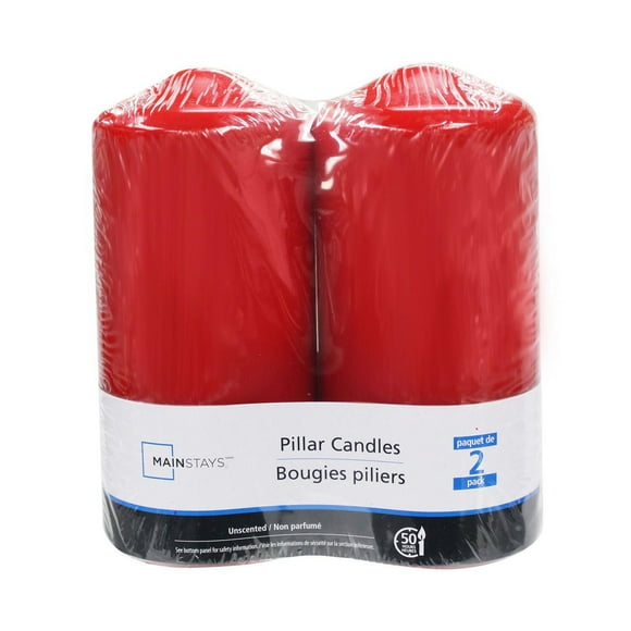 Mainstays Unscented 2PK Red Pillar Candles