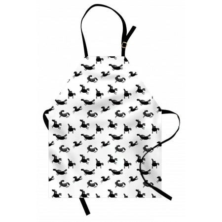 

Horses Apron Doodle Equidae Pattern Monochrome Cartoon Characters Galloping Trotting Pacing Unisex Kitchen Bib with Adjustable Neck for Cooking Gardening Adult Size Black White by Ambesonne