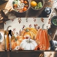 thumbnail image 6 of Thanksgiving Pumpkin Placemats Set of 4 Brown Orange Leaves Flowers Retro Heat Insulated Linen Place Mats, Washable Stain-Proof Table Mats for Dining Tables Holiday Decor 13x19inch, 6 of 9