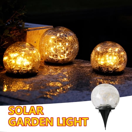 Solar Lights for Garden Lights for Patio 4th of July Crackle Glass Night Lights 1PC Waterproof Solar Star Globe Ball Lamps Independence Day(White)