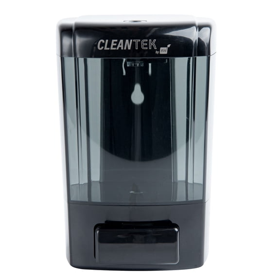 Restaurantware-Clean Tek Professional 23.7 Ounce Manual Soap Dispenser, 1 Wall-Mountable Soap Dispenser - With Security Key, Black Plastic Refillable Soap Dispenser, Push Mechanism, Transparent Tank