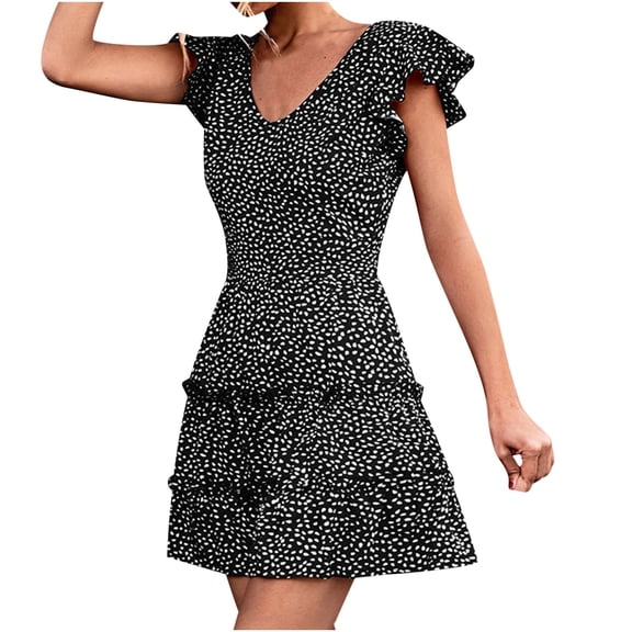 IROINNID Women's Sleeveless A-Line Dress Knee-Length Summer Dot Sexy Dress Solid Color V-Neck Dress