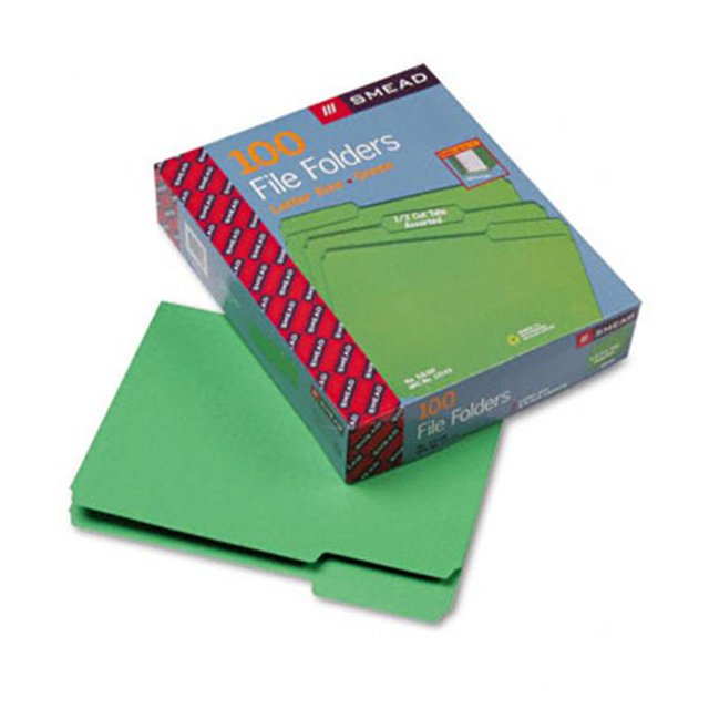 Smead File Folders- 1/3 Cut- Top Tab- Letter- Green- 100/Box