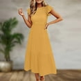 thumbnail image 2 of Meichang Summer Dresses for Women Casual Ruffle Sleeve Crew Neck Smocked Tiered Dress A-Line Swing Solid Color High Waist Maxi Dress, 2 of 8