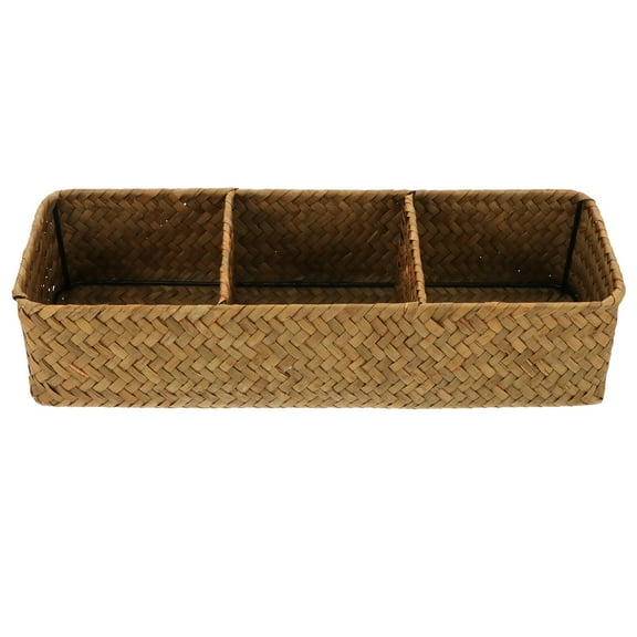 NICEXMAS Long Narrow Basket Unit Woven Storage Box Sea Grass Basket 37X12X8CM Yellow