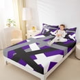 thumbnail image 4 of Manfei Geometric Lines Print Bed Sheets,Retro Stripes Pattern King Sheets,Gray Black Purple Sheet Set For Teens,Breathable Home Decor,4-Piece, 4 of 7