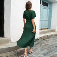 thumbnail image 7 of Women's Summer Pleated Maxi Dress Wrap V Neck Ruffle Cap Sleeves Long Flowy Chiffon Dress With Belt Young Woman Dresses Womens Work Dress Casual Wrap Dresses for Women with Sleeves Knee Length Dress, 7 of 7