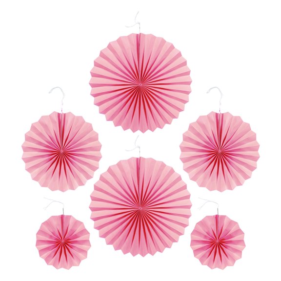 FELTECHELECTR 6Pcs Handheld Paper Fan for DIY Party Decor Pink Paper Folding Fan