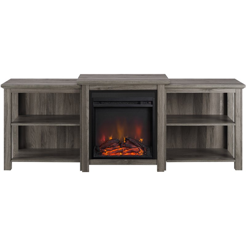 Pemberly Row 70" Tiered Top Open Shelf Fireplace TV Stand in Slate Gray