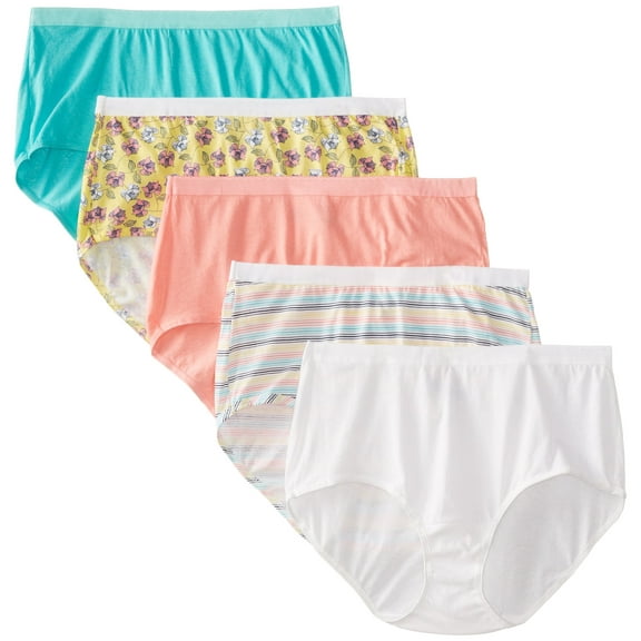 Fruit of the Loom Women's Plus Size "Fit For Me" 5 Pack Assorted Cotton Brief Panties, Wardrobe, 9
