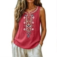 thumbnail image 6 of Womens Summer Tops Loose Embroidered Sleeveless V Neck Cotton Linen Tank Tops for Women Red 2XL, 6 of 7