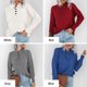 thumbnail image 5 of Suéter casual de mujer con medio botón y cuello en V Jersey de punto de color sólido Abanopi Azul, 5 of 7