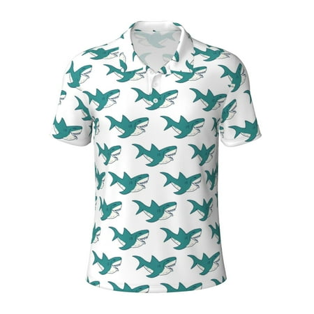Cauagu Cartoon Shark Print Men s Polo Shirts Short-Sleeve Polo Shirts for Men Performance Golf Shirt Athletic Casual Collared T-Shirt-3X-Large