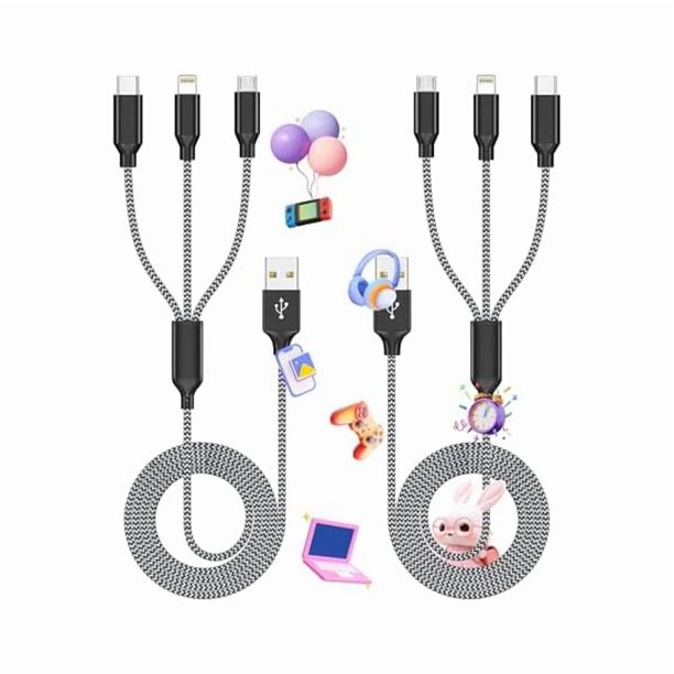 wonima11 Multi Charging Cable,(2Pack 4FT) 3 in 1 Charging Cable for Multiple Devices, Nylon Braided Universal Charger Phone Charger Cord with Type-C,Micro USB,IP Port for iPhone16/15 Series/Phone&Pad