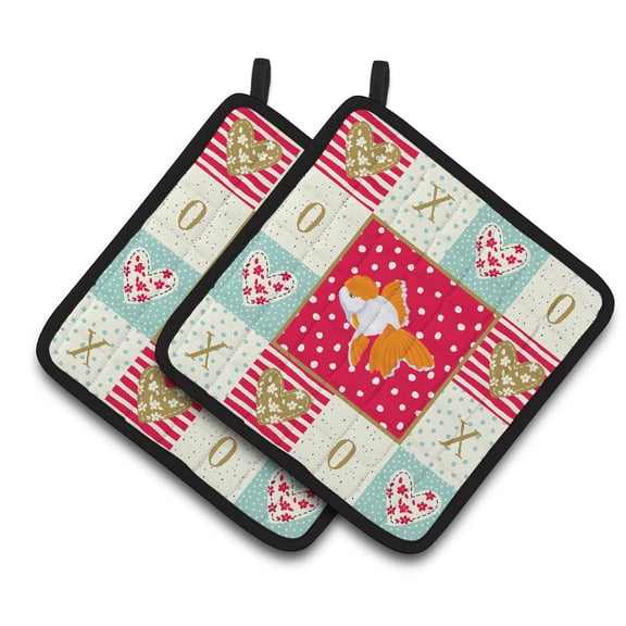 Carolines Treasures CK5475PTHD Oranda Red Cap Goldfish Love Pair of Pot Holders, Red, 7.5HX7.5W, multicolor