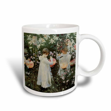 3dRose Carnation, Lily , Lily, Rose by John Singer Sargent Little Girls in a Garden , Ceramic Mug,