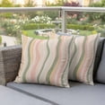 thumbnail image 4 of 2 Pack Outdoor Waterproof Throw Pillow Covers,Light Green Pink Stripes Decorative Square Pillow Case Patio Pillowcases for Chair Couch Sofa 16x16in, 4 of 9