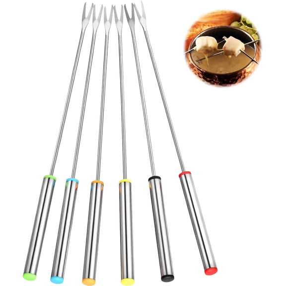 Stainless Steel Fondue Forks 6 Pieces Skewers 9.5 Inches Colored Accessories For Cheese Grill Cake Meat Roast Dessert (Camouflage, 24*2*7cm)