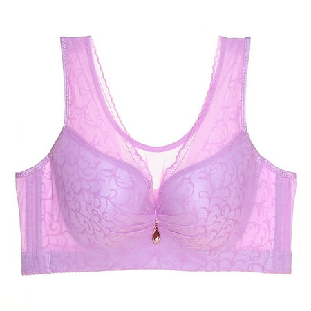 Pregnancy Bra Women Yoga Sports Front Closure Extra-Elastic Breathable Lace Trim Bra Underwear V-Neck Convertible Bra Feature Hook and Eye Closure Balconette Bra Style Y-329   Purple XL