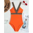 thumbnail image 3 of Cismea - Traje de BañO de Una Pieza para Mujer con Cuello en V Profundo sin Mangas（Anaranjado） Cismea bañador, 3 of 7