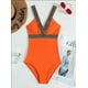 thumbnail image 3 of Cismea - Traje de BañO de Una Pieza para Mujer con Cuello en V Profundo sin Mangas（Anaranjado） Cismea bañador, 3 of 7