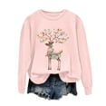 thumbnail image 4 of Kaprioy Sweatshirts for Women Christmas Colorful Elk Graphic Long Sleeve Shirt Holiday Vacation Pullover Tops Fall Fashion Clothing Pink, M, 4 of 6