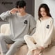 thumbnail image 3 of Conjunto de pijama de algodón para parejas, ropa de dormir de manga larga con cuello redondo y pantalones largos, para otoño e invierno, novedad, 3 of 4