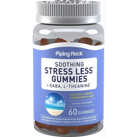 Stress Less Gummies | 60 Count for Men and Women | Lemon & Strawberry Flavor | by Piping Rock